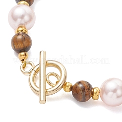 Браслеты из круглых бусин из ракушечного жемчуга и натурального тигрового глаза для женщин&nbsp;BJEW-JB12896