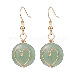Pietre preziose intrecciate rotonde piatte con orecchini pendenti a cuore&nbsp;EJEW-JE04984