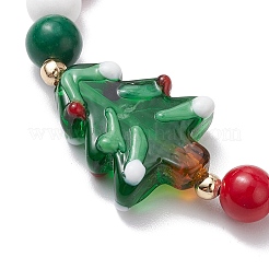 2 bracelet extensible en perles de jade mashan naturelles et de lawmwork sur le thème de Noël pour femmes et hommes&nbsp;BJEW-JB11148