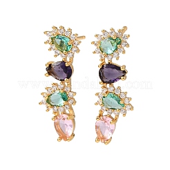 Pendientes de circonita cúbica de colores con micro pavé de latón para mujer&nbsp;EJEW-F418-10G