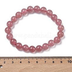 Braccialetti elastici con perline rotonde di quarzo fragola naturale per le donne&nbsp;BJEW-Z158-03G-03