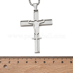 Religione 201 ciondolo croce di Gesù in acciaio inossidabile collane a catena a maglia fine in acciaio inossidabile 304&nbsp;SA-CBA3211-02P