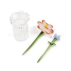 Juego de flores y jarrones de cumpleaños hechos a mano con lampwork para exhibición de mesa.&nbsp;LAMP-D007-002A
