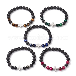 Braccialetti elastici con perline di pietre preziose miste naturali per donne e uomini&nbsp;BJEW-JB11280