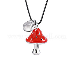 Collares con colgante de hongo de acero inoxidable 304 esmaltado para otoño con cordón encerado.&nbsp;WG4DAFC-01