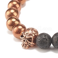 4 Uds. Juego de pulseras elásticas con cuentas redondas de hematita sintética y roca de lava natural de 4 colores&nbsp;BJEW-JB07886