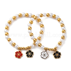 201 браслет из нержавеющей стали с круглыми бусинами&nbsp;BJEW-C090-03G-C