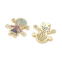 Breloques connecteurs en laiton serties de micro-pavés de zirconiums cubiques colorés pour la création de bijoux&nbsp;CU-CBAAA59-01G-06