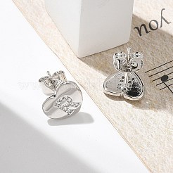 Orecchini a bottone con micro pavé di zirconi chiari in ottone placcato cremagliera&nbsp;EJEW-K299-01P-R