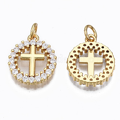 Pendenti in zirconi cubici trasparenti in micro pavè di ottone&nbsp;X-ZIRC-N039-140-NF