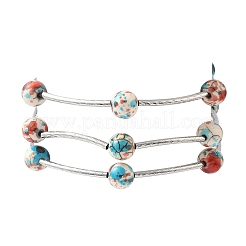 Braccialetti multifilo con perline turchesi sintetiche rotonde per donna&nbsp;BJEW-JB12335-01