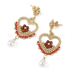 Pendientes colgantes de jaspe rojo natural y semillas de vidrio para mujer&nbsp;EJEW-MZ00782-02