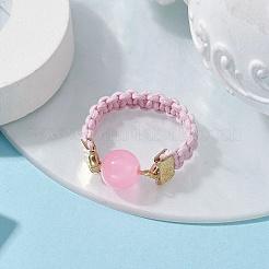 Fingerring im Stil einer runden Glaskugel mit geflochtenen Perlen&nbsp;RJEW-JR00600-01