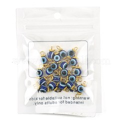 20 perle ronde en résine représentant un œil maléfique avec breloques de connexion en acier inoxydable 304&nbsp;PALLOY-FS00071-01