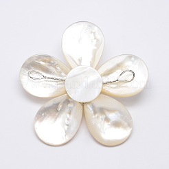 Natürliche weiße Muschel Perlmutt Muschel Blume große Anhänger&nbsp;X-SSHEL-J032MS-05