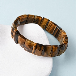 Braccialetti elastici rettangolari in perline di occhio di tigre naturale per donne e uomini&nbsp;BJEW-Z149-01B