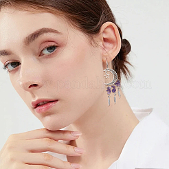 10 pezzo 5 stili opalite e turchese sintetico e ametista naturale e occhio di tigre e quarzo rosa chip e lega luna cava grandi pendenti&nbsp;FIND-BM0001-84