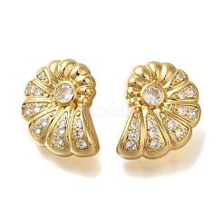 Pendientes con forma de concha y micropavé de latón con revestimiento en rack y circonitas cúbicas transparentes&nbsp;EJEW-H143-27G