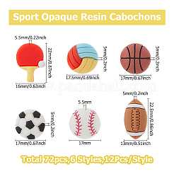 72 Stück 6 Stile Sport undurchsichtige Harz-Cabochons&nbsp;CRES-HS0001-01