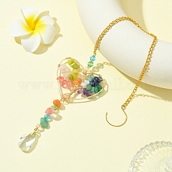 Подвеска в виде сердца из натурального драгоценного камня с проволочной обмоткой и деревом&nbsp;HJEW-FS00021