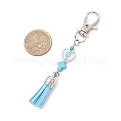 Подвеска-крест из искусственной замши с кисточкой и синтетической бирюзой&nbsp;HJEW-JM03664