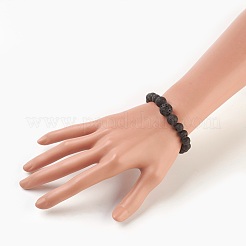 Braccialetti elasticizzati con perle di roccia lavica naturale&nbsp;BJEW-JB03958-02