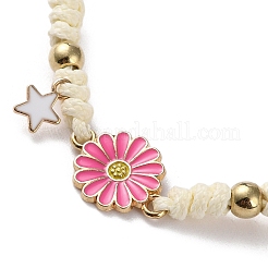 Braccialetti intrecciati con ciondoli smaltati in lega di girasole&nbsp;BJEW-A016-02