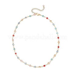 Женские ожерелья из плоских цепочек круглой формы из латуни и цветного стекла&nbsp;NJEW-JN05451