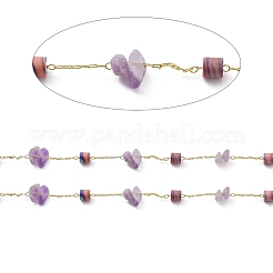 Scaglie di ametista naturale e catene di perline a colonna&nbsp;CHC-C001-03G