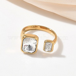 Anillos abiertos tipo brazalete de acero inoxidable 304 con circonitas cúbicas transparentes para mujer.&nbsp;RJEW-F207-03C-G