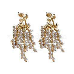 Серьги-гвоздики из пластикового сплава с жемчужными бусинами в форме листа&nbsp;FS-WGB9C0C-01