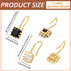 4 шт. квадратные серьги-подвески с кубическим цирконием из латуни двух цветов&nbsp;EJEW-GO0001-10