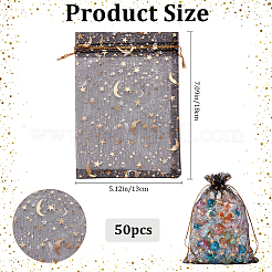 50 шт. подарочные мешочки для хранения из органзы с завязками и золотым тиснением в виде луны и звезд&nbsp;OP-BBC0001-03C-02