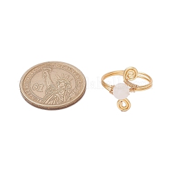 Anelli da dito con perline di quarzo rosa naturale avvolte in filo di rame per le donne&nbsp;RJEW-JR00808-03