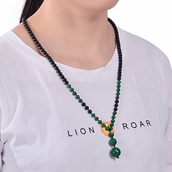 Collana regolabile intrecciata con ciondolo rotondo a perline di malachite sintetica e pietra satinata&nbsp;HY9299-2