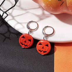 Boucles d'oreilles créoles turquoise synthétiques&nbsp;EJEW-JE05795
