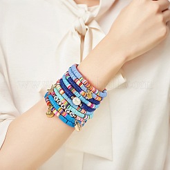 10 pièces 10 styles en argile polymère heishi perles ensembles de bracelets extensibles&nbsp;BJEW-JB05922