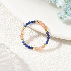 Anelli elastici regolabili da donna con perline di lapislazzuli naturale&nbsp;RJEW-JR01093-01