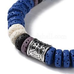 Braccialetto con perline di disco di roccia lavica naturale tinta&nbsp;BJEW-Z020-01A-AS
