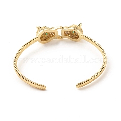 Браслет-кафф с двойным леопардовым принтом зеленого кубического циркония&nbsp;BJEW-B054-20G