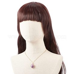 Collares con colgante de corazón de amatista natural envuelto en alambre de cobre&nbsp;NJEW-JN03971-02