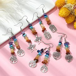 Серьги с подвесками из смешанной крошки натуральных и синтетических камней&nbsp;EJEW-JE05390