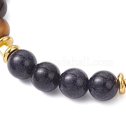 Круглые браслеты из натурального тигрового глаза и синтетического синего авантюрина для женщин&nbsp;BJEW-JB12239-01