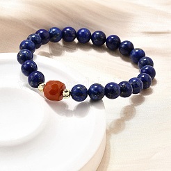 Круглые бусины из натурального лазурита и бусины из южного красного агата&nbsp;BJEW-Z101-01