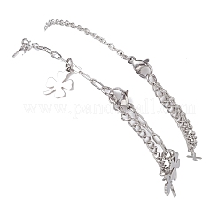 2 pièce 2 styles 304 chaîne de câble en acier inoxydable chaîne trombone breloque double couche bracelets de cheville pour femmes&nbsp;AJEW-AN00740-02