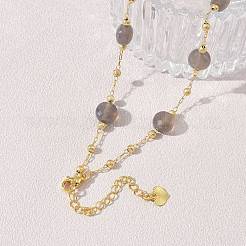 Colliers à maillons plats ronds en agate grise naturelle facettée avec perles en laiton mat&nbsp;GG-CBA37F5-01G-12