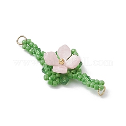 3 шт. 3-цветные подвески-соединители из ацетата целлюлозы (смолы) и стеклянных бусин в форме цветка&nbsp;PALLOY-MZ01006