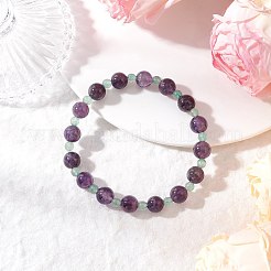 2 bracelet extensible en perles rondes d'aventurine verte naturelle et d'améthyste pour femmes&nbsp;BJEW-JB11928