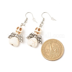 Teschio sintetico turchese con ali pendenti orecchini&nbsp;EJEW-JE04944-02