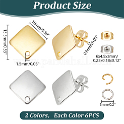 Фурнитура для сережек-гвоздиков из нержавеющей стали ромб 304&nbsp;STAS-LP0001-13